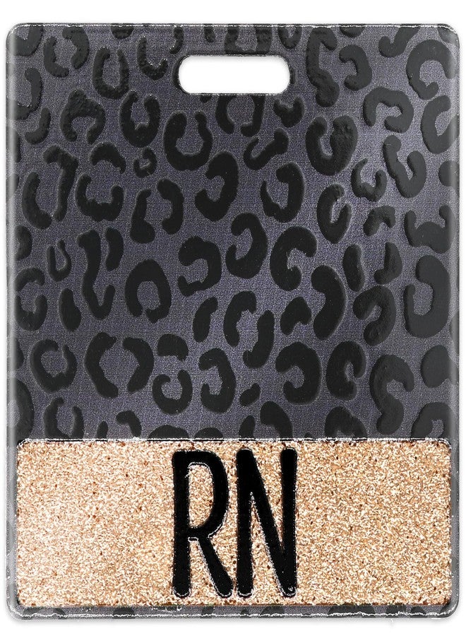 SEEVOR Black Leopard RN Badge Buddy Horizontal Nurse Name Badge Identification Tags (1 Count, 3.3x3.2 inches, 1 Piece) - Image 1